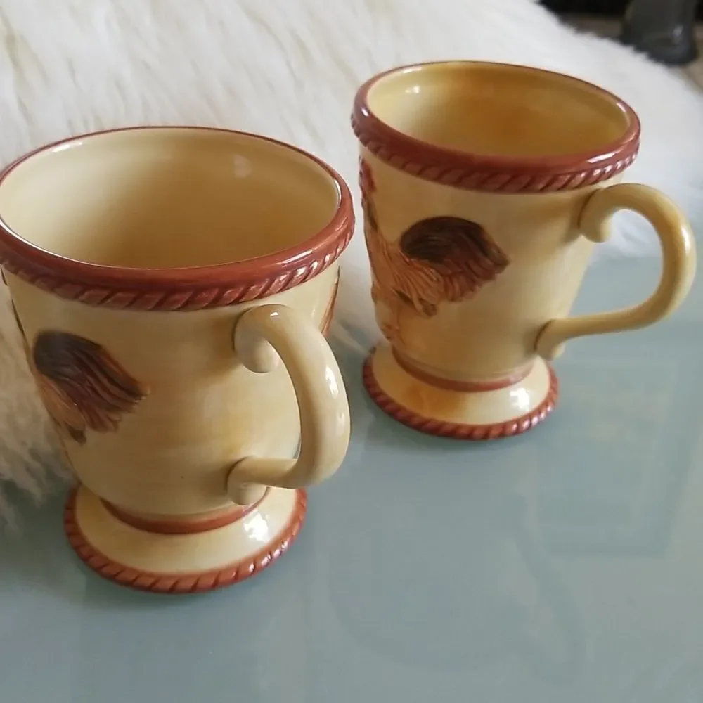 RARE Fitz and Floyd Rooster‎ Coffee Mugs (Set of 2)